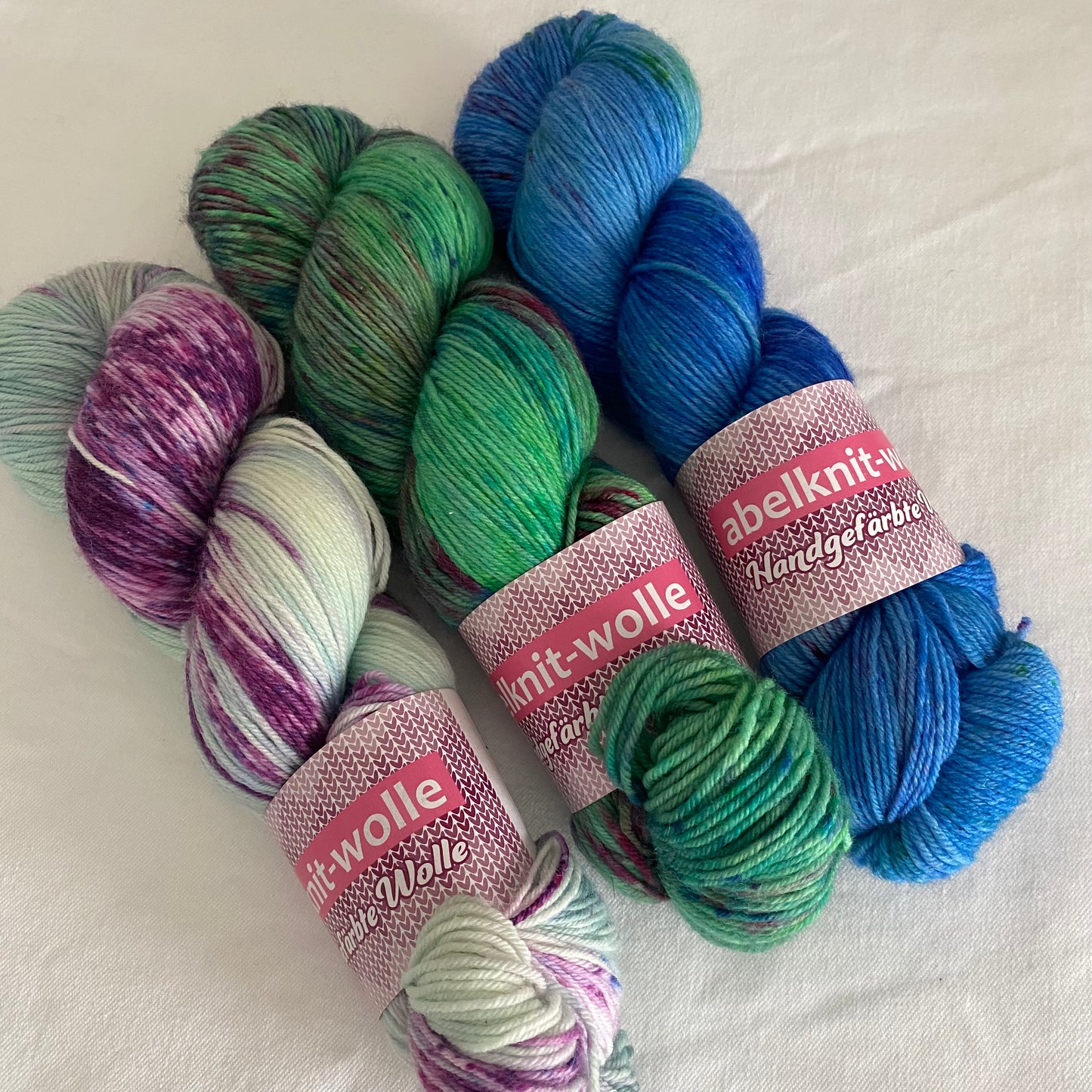 Handgefärbte Sockenwolle/Luxus Spar-Set./300 g.