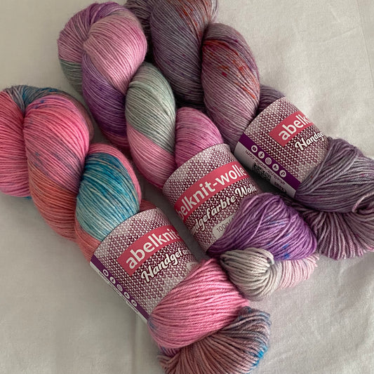 Handgefärbte Sockenwolle-Set./300 g.