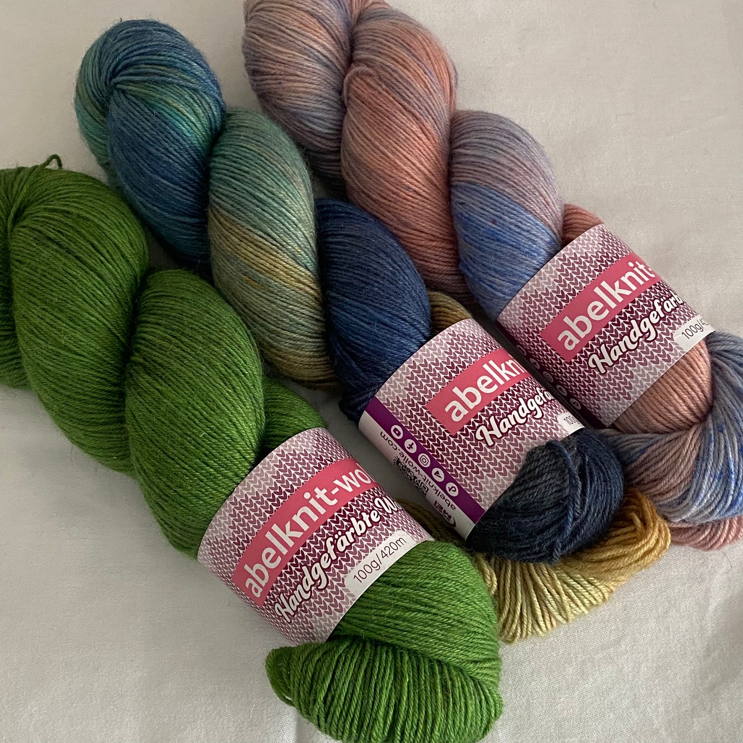 Handgefärbte Sockenwolle-Set./300 g.