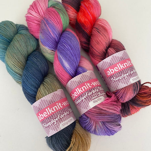 Handgefärbte Sockenwolle-Set./300 g.