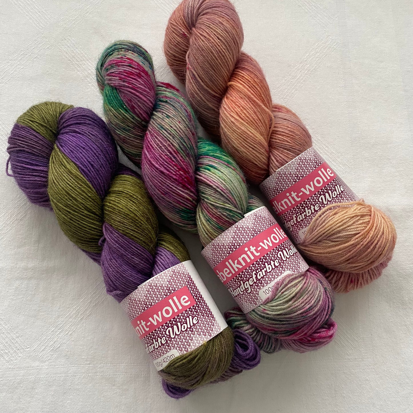 Handgefärbte Sockenwolle-Set./300 g.