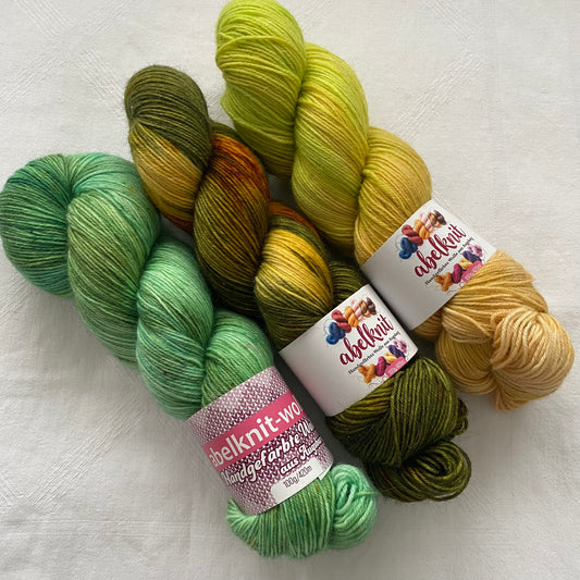 Handgefärbte Sockenwolle-Set./300 g.