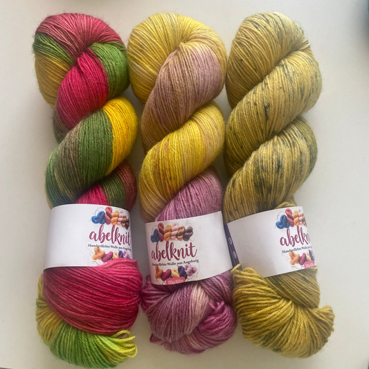 Handgefärbte Sockenwolle Spar-Set./300 g.