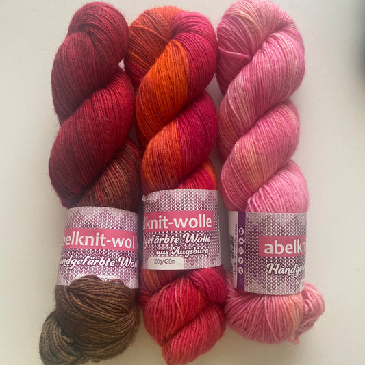 Handgefärbte Sockenwolle Spar-Set./300 g.