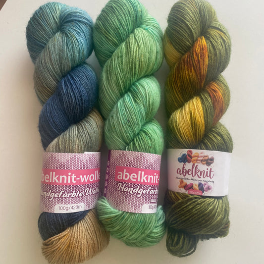 Handgefärbte Sockenwolle Spar-Set./300 g.