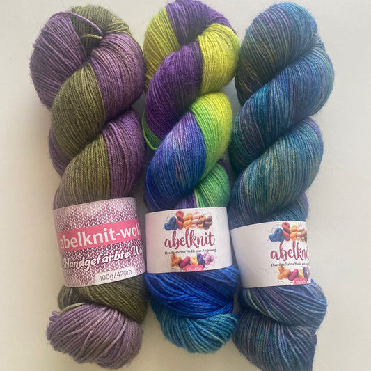 Handgefärbte Sockenwolle Spar-Set./300 g.