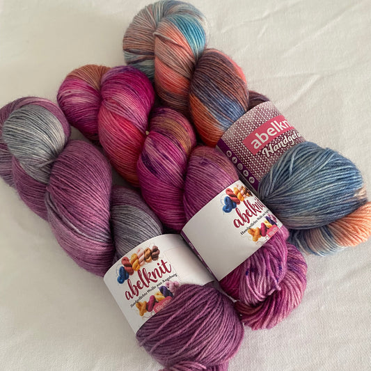 Handgefärbte Sockenwolle Spar-Set./300 g.